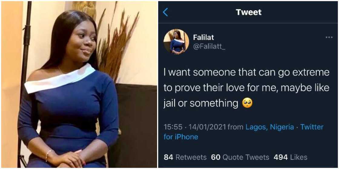 Reactions as lady says she needs someone to prove love to her by going to jail Reactions as lady says she needs someone to prove love to her by going to jail