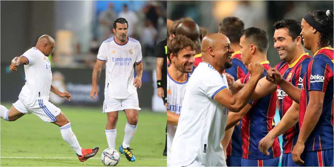 Ronaldinho stars as Real Madrid edge Barcelona in entertaining El Clasico legends exhibition game Ronaldinho stars as Real Madrid edge Barcelona in entertaining El Clasico legends exhibition game