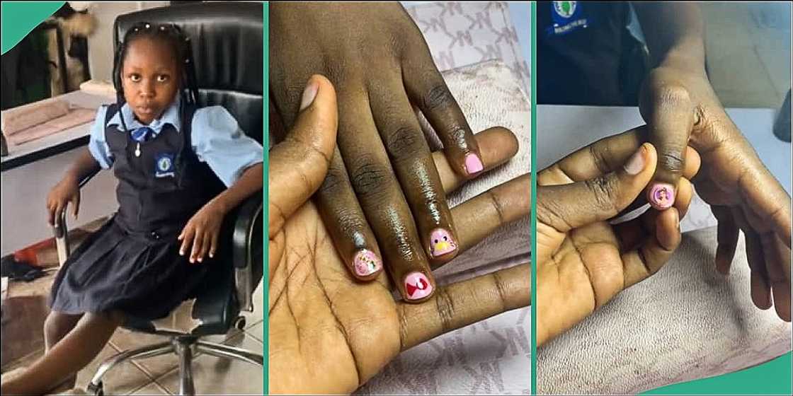 Little girl paints her nails at salon