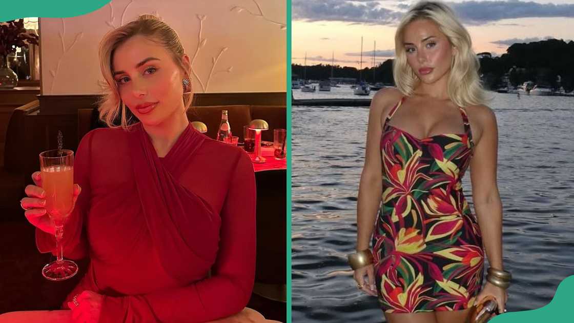 Ellie Brown enjoys a drink at a restaurant (L). The reality TV star poses for a photo near a lake (R) Ellie Brown enjoys a drink at a restaurant (L). The reality TV star poses for a photo near a lake (R)