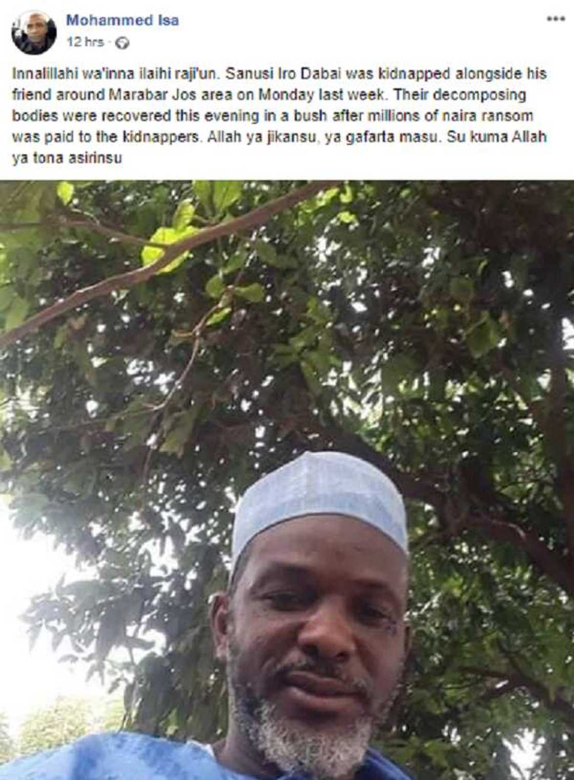 Hoton wani bawan Allah da masu garkua da mutane suka kashe bayan sun karbi kudin fansa