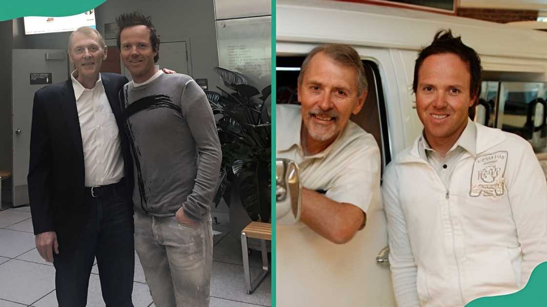 Ryan Smith and his father, Scott, pose for different pictures.