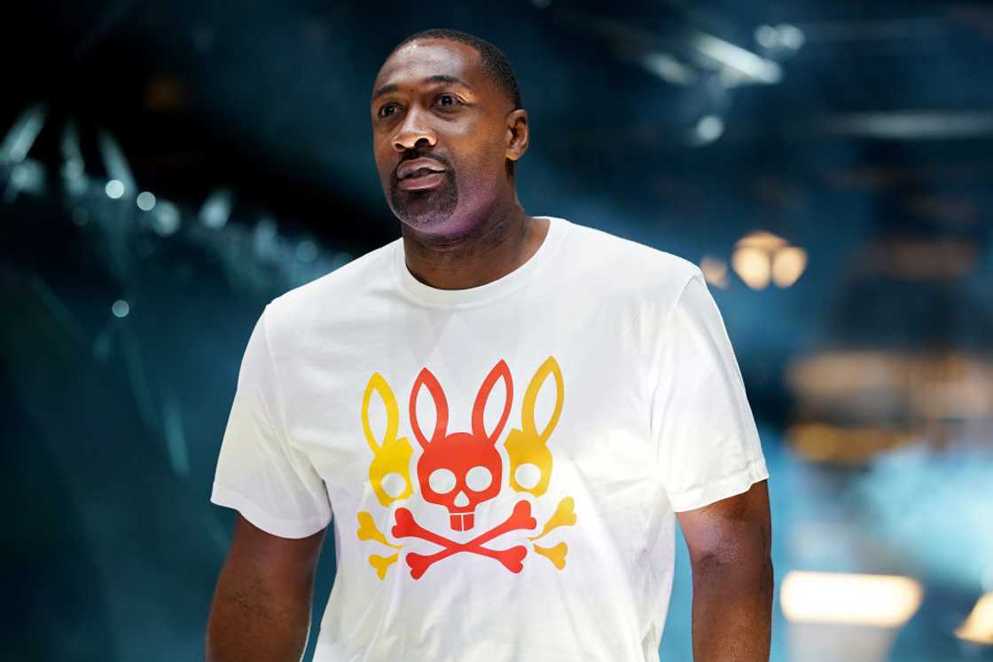 Gilbert Arenas of the Enemies is introduced before the game against the Triplets