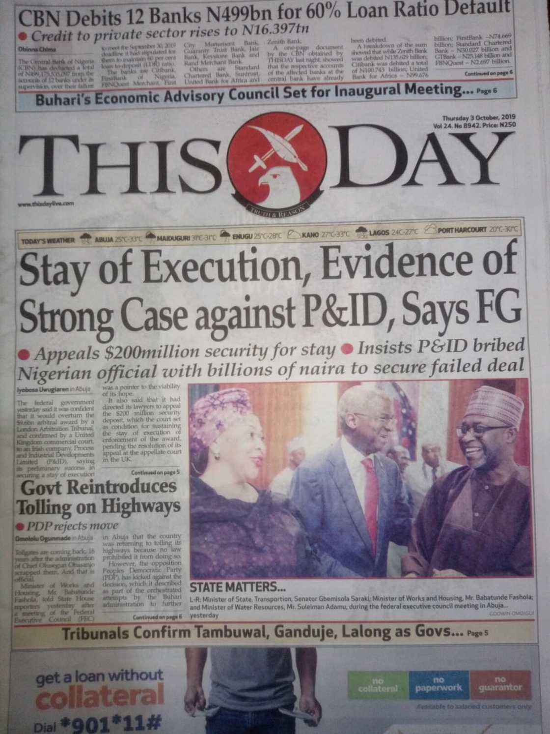 This Day newspaper review of October 3 This Day newspaper review of October 3