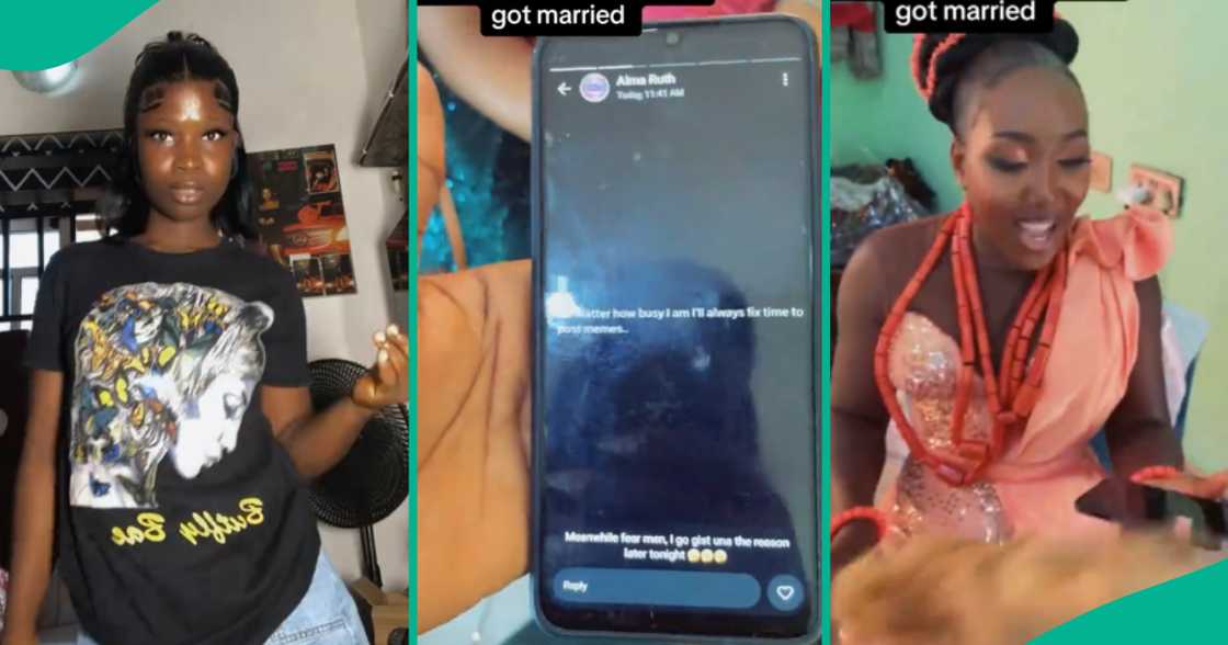 Lady shares what she found on bride's WhatsApp status on wedding day, Nigerians react Lady shares what she found on bride's WhatsApp status on wedding day, Nigerians react