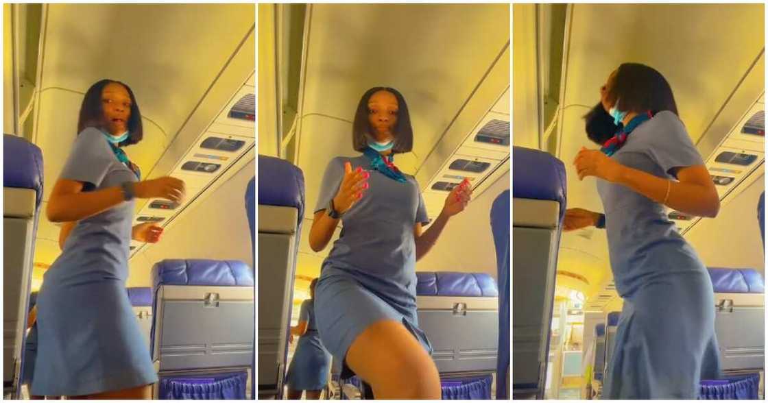 Athenia Paul, flight attendant dances inside aeroplane, video of flight attendant dancing Athenia Paul, flight attendant dances inside aeroplane, video of flight attendant dancing