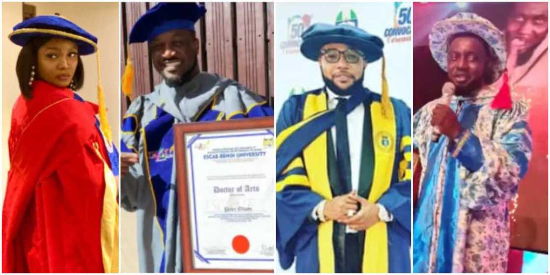 Peter Okoye, Alex Ekubo, E-Money and 7 Other Nigerian Stars Who Have Bagged Honorary Doctorate Degrees Peter Okoye, Alex Ekubo, E-Money and 7 Other Nigerian Stars Who Have Bagged Honorary Doctorate Degrees