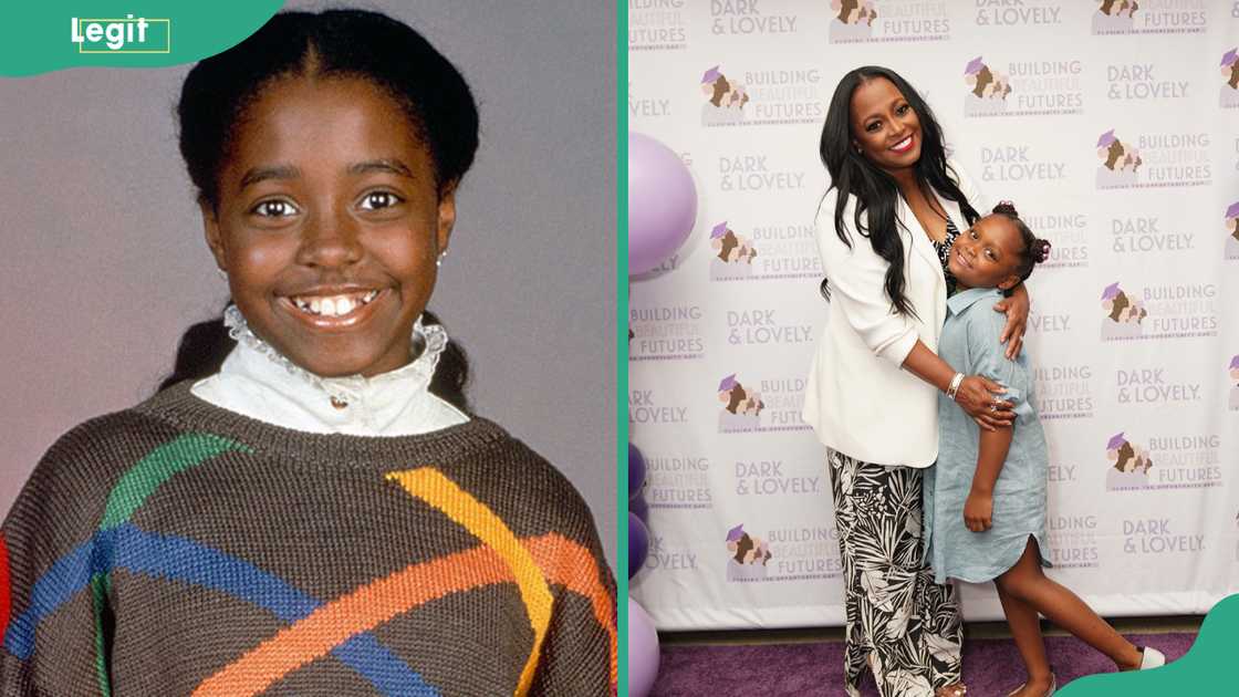 Keshia Knight Pulliam then (L) and now alongside her daughter, Ella (R)