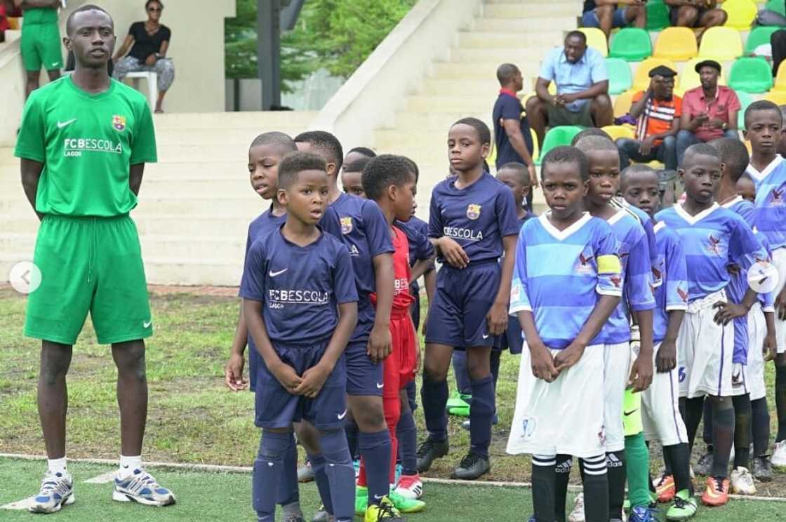FC Barcelona Academy Lagos teams entering the pitch for a tournament FC Barcelona Academy Lagos teams entering the pitch for a tournament