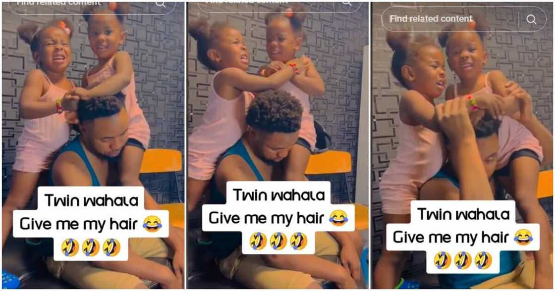 Treasure and Trisha, hair, dad's hair, twin girls Treasure and Trisha, hair, dad's hair, twin girls