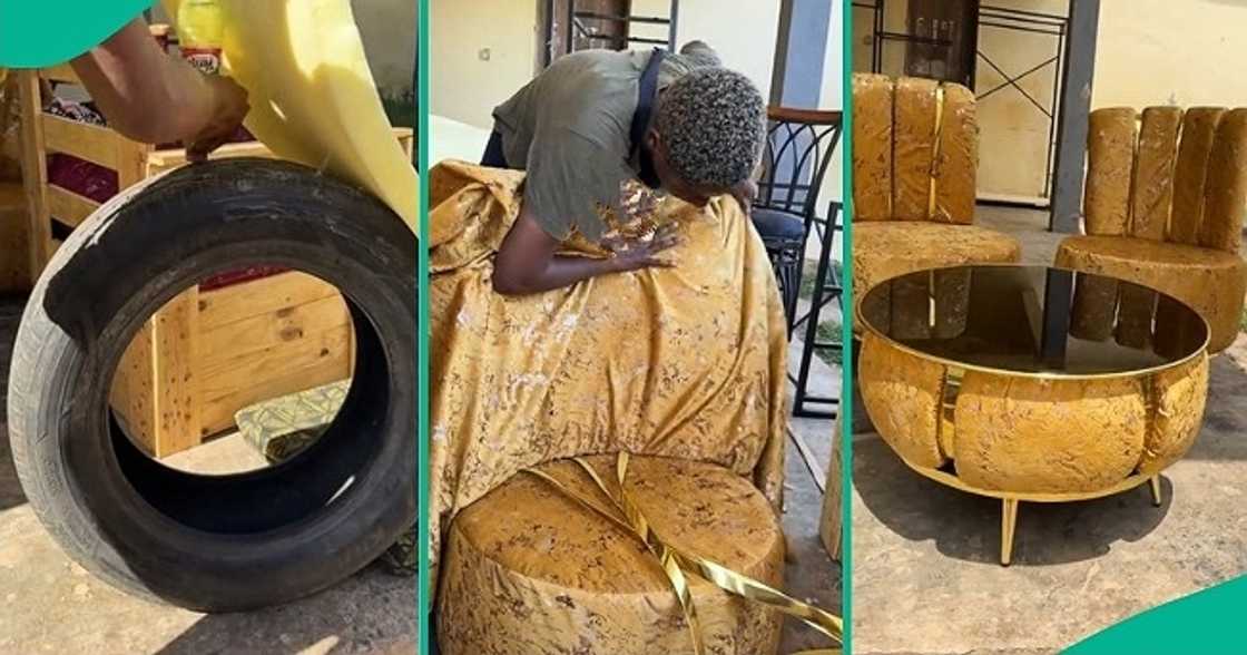 Lady uses tyres to make chairs Lady uses tyres to make chairs