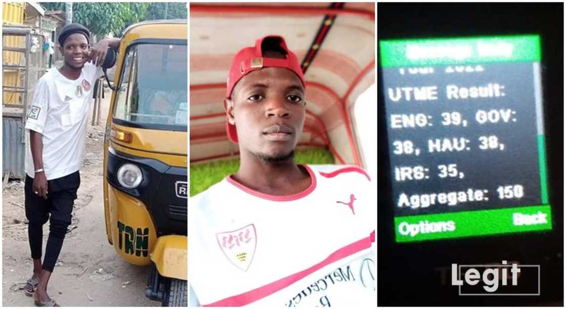 Abdul Hakeem, a Kano-based Keke Napep rider writes JAMB, and shares scores. Abdul Hakeem, a Kano-based Keke Napep rider writes JAMB, and shares scores.
