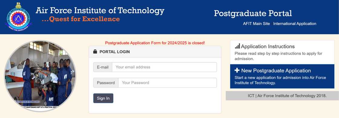 AFIT postgraduate application portal