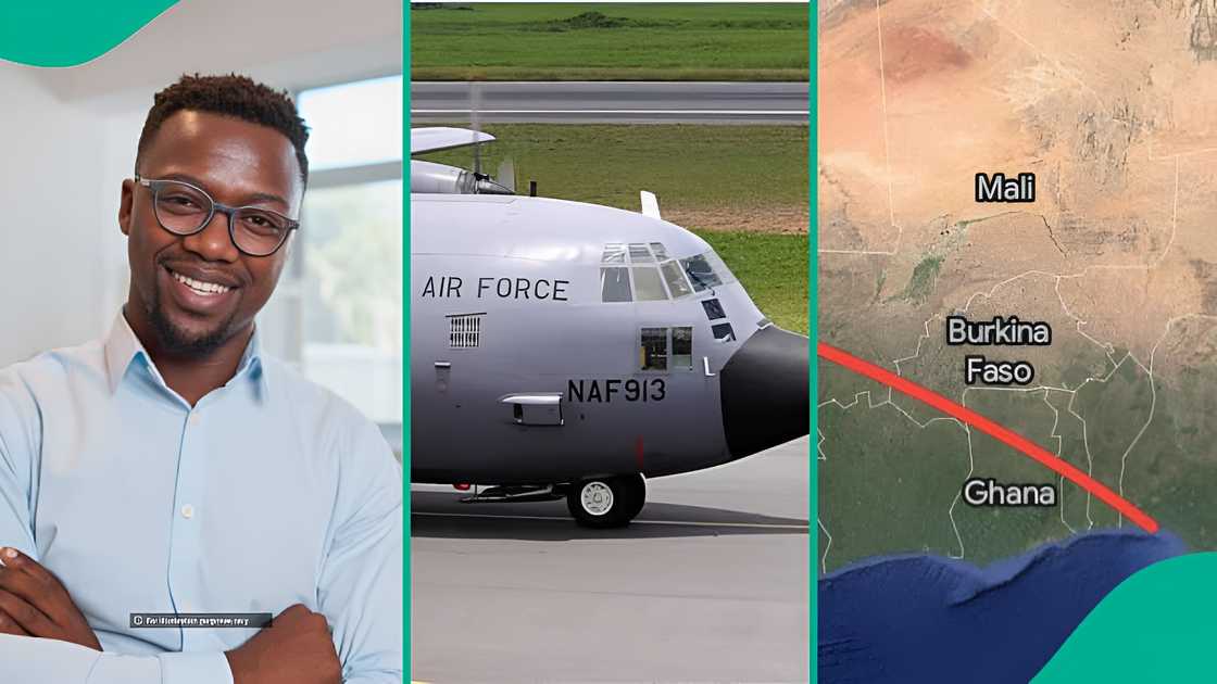 Nigerian reacts to alleged Air Force jet detention in Burkina Faso, shares possible destination of C-130, posts screenshot, sparks online debate, Nigerians discuss AES airspace and military flight.