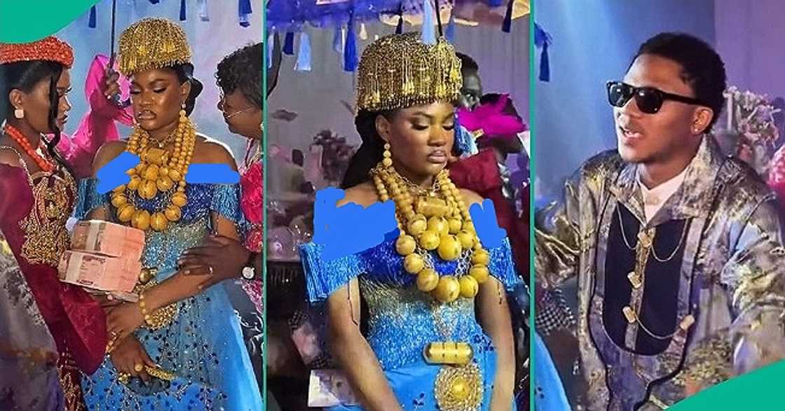 Groom begs his bride to smile at wedding while money was being sprayed, people react Groom begs his bride to smile at wedding while money was being sprayed, people react