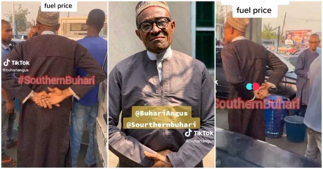 Video of President Buhari's look-alike, Buhari's lookalike storms filing station Video of President Buhari's look-alike, Buhari's lookalike storms filing station