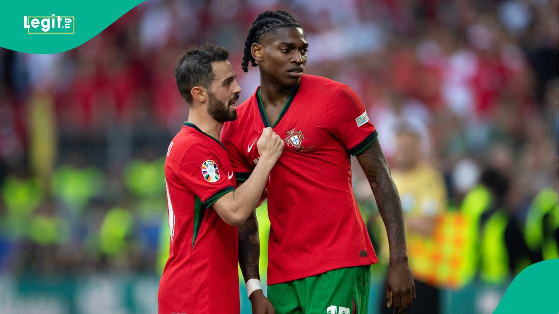 Bernardo Silva, Rafael Leao, Portugal, Turkiye, Football Stadium Dortmund, Germany, Euro 2024. Bernardo Silva, Rafael Leao, Portugal, Turkiye, Football Stadium Dortmund, Germany, Euro 2024.