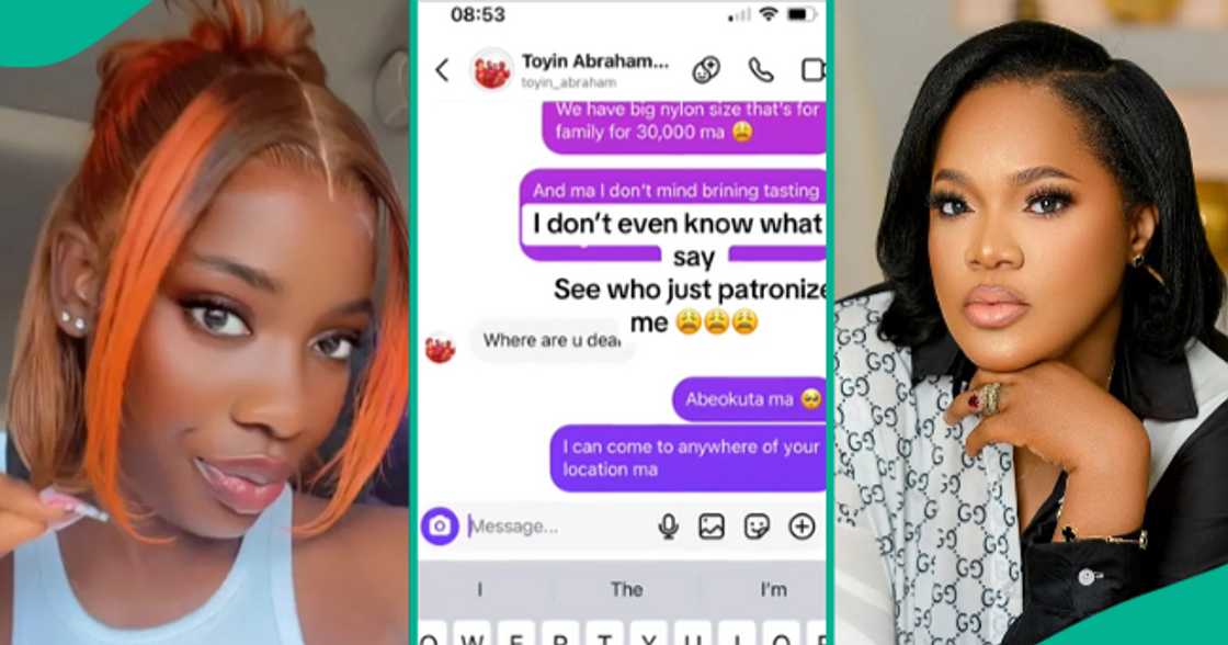 Lady who commented on Toyin Abraham's post gets unexpected messages from her. Lady who commented on Toyin Abraham's post gets unexpected messages from her.