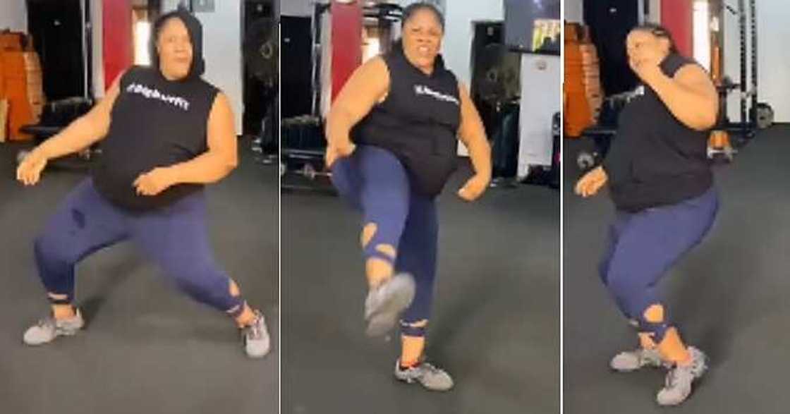 Chubby woman, dance moves, gym