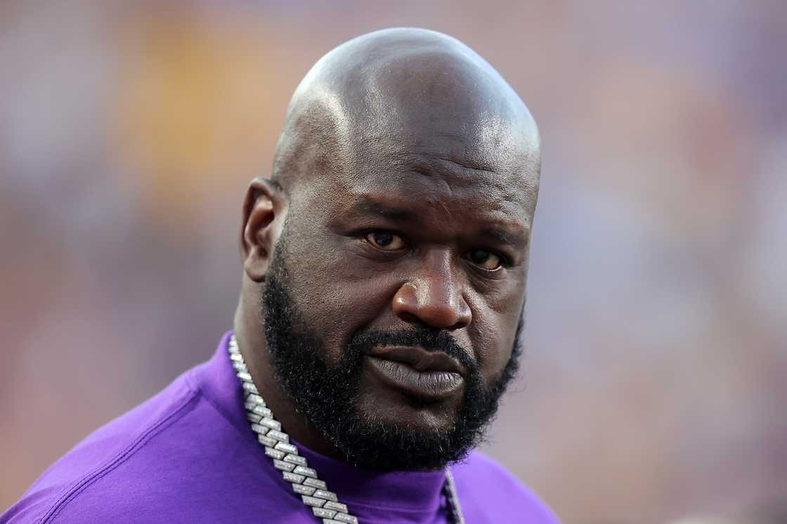 Shaquille O'Neal reacts before a game against the Mississippi Rebels at Tiger Stadium in Baton Rouge, Louisiana