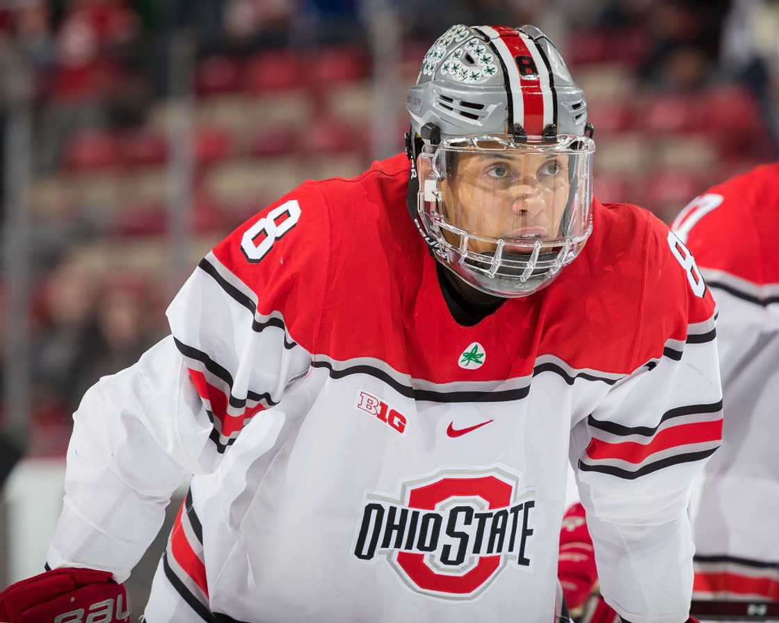Dakota Joshua gets set for the face-off against the Michigan State Spartans