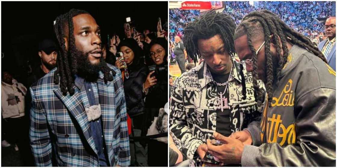 Burna Boy, Burna Boy chills with 21 Savage at the NBA All-Game Show