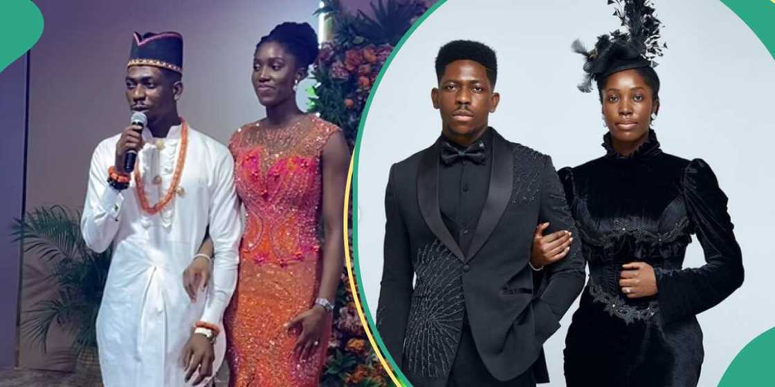 Moses Bliss and his wife, Marie, giving a speech at their wedding. Moses Bliss and his wife, Marie, giving a speech at their wedding.