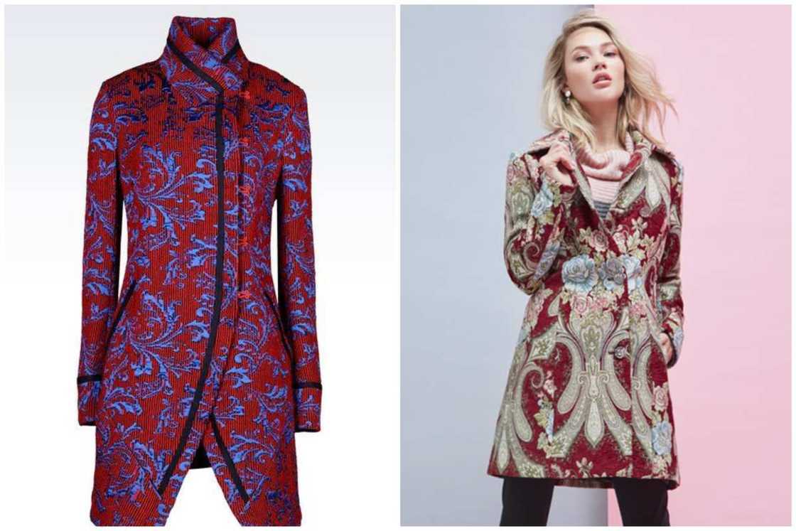 Variations of damask wrap coat styles Variations of damask wrap coat styles