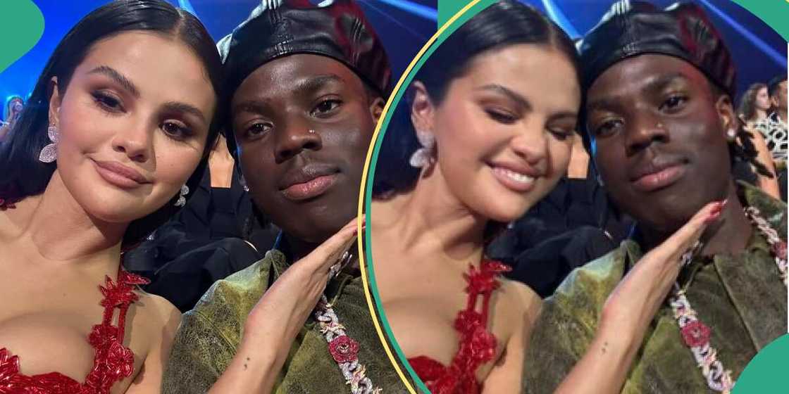 Rema and Selena Gomez at MTV VMAs. Rema and Selena Gomez at MTV VMAs.