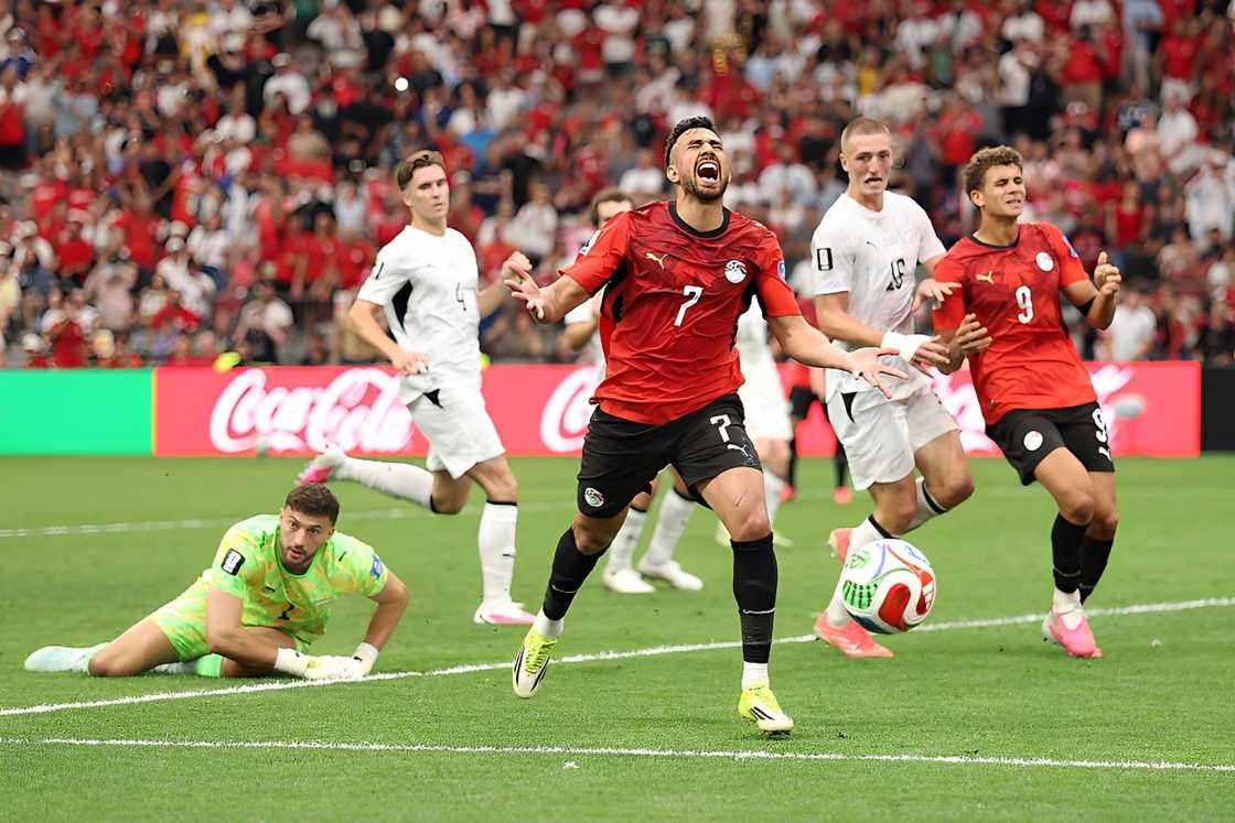 Egyptian professional football player Trezeguet celebrating at the World Cup