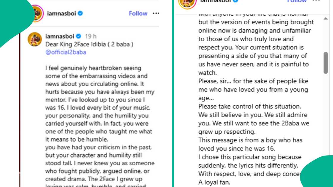Nasboi sends message to 2Baba over marital drama with Natasha.