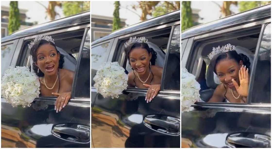 A beautiful bride in a car. A beautiful bride in a car.