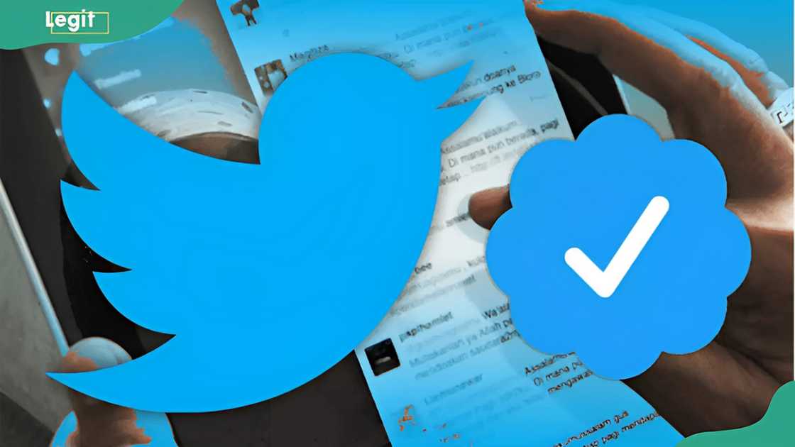 A display of a X (Twitter) logo and a blue check mark A display of a X (Twitter) logo and a blue check mark