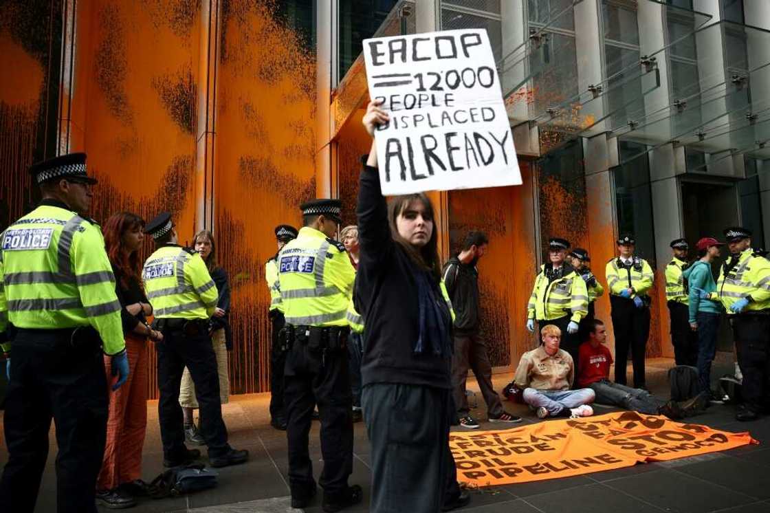 Protesters threw paint on the headquarters of TotalEnergies in London