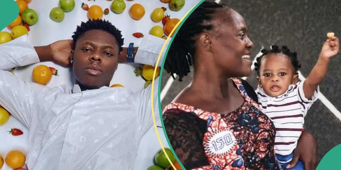 Late Mohbad's mother carries Liam in adorable pose. Late Mohbad's mother carries Liam in adorable pose.