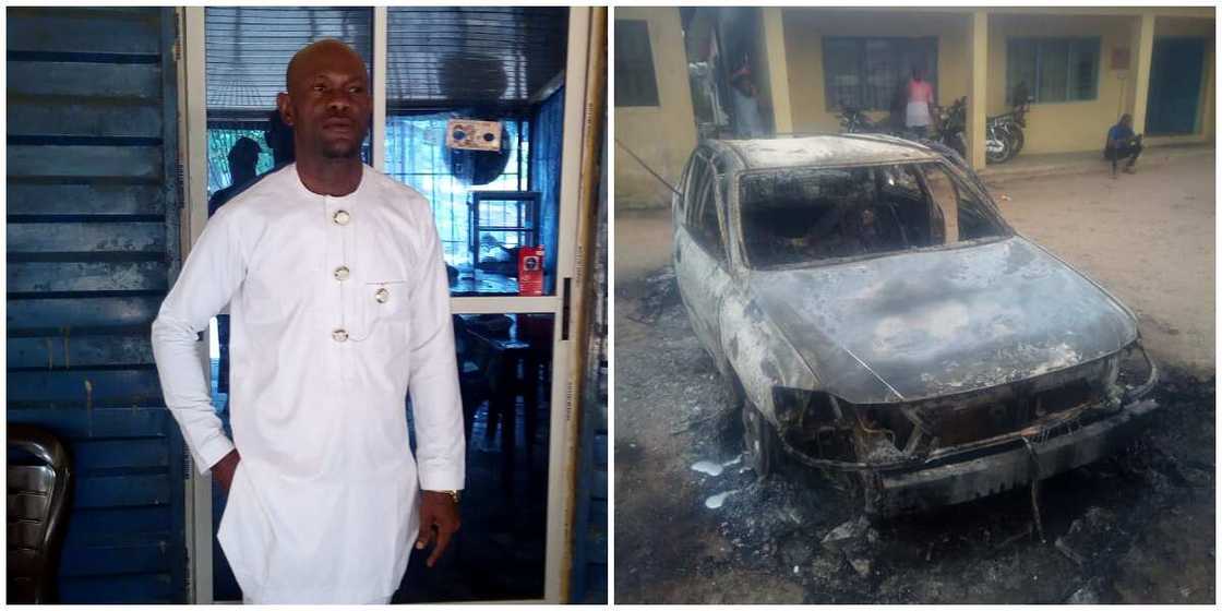 Owerri prison break: Policeman laments losing his car in the attack, shares photos of his burnt avalon Owerri prison break: Policeman laments losing his car in the attack, shares photos of his burnt avalon