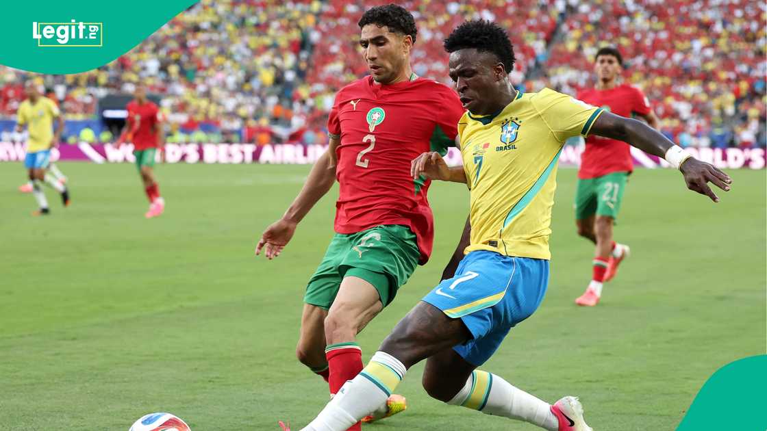 Achraf Hakimi in action against Vinicius Junior during the FIFA World Cup 2026 Group C match between Brazil and Morocco. Photo by Darrian Traynor Achraf Hakimi in action against Vinicius Junior during the FIFA World Cup 2026 Group C match between Brazil and Morocco. Photo by Darrian Traynor