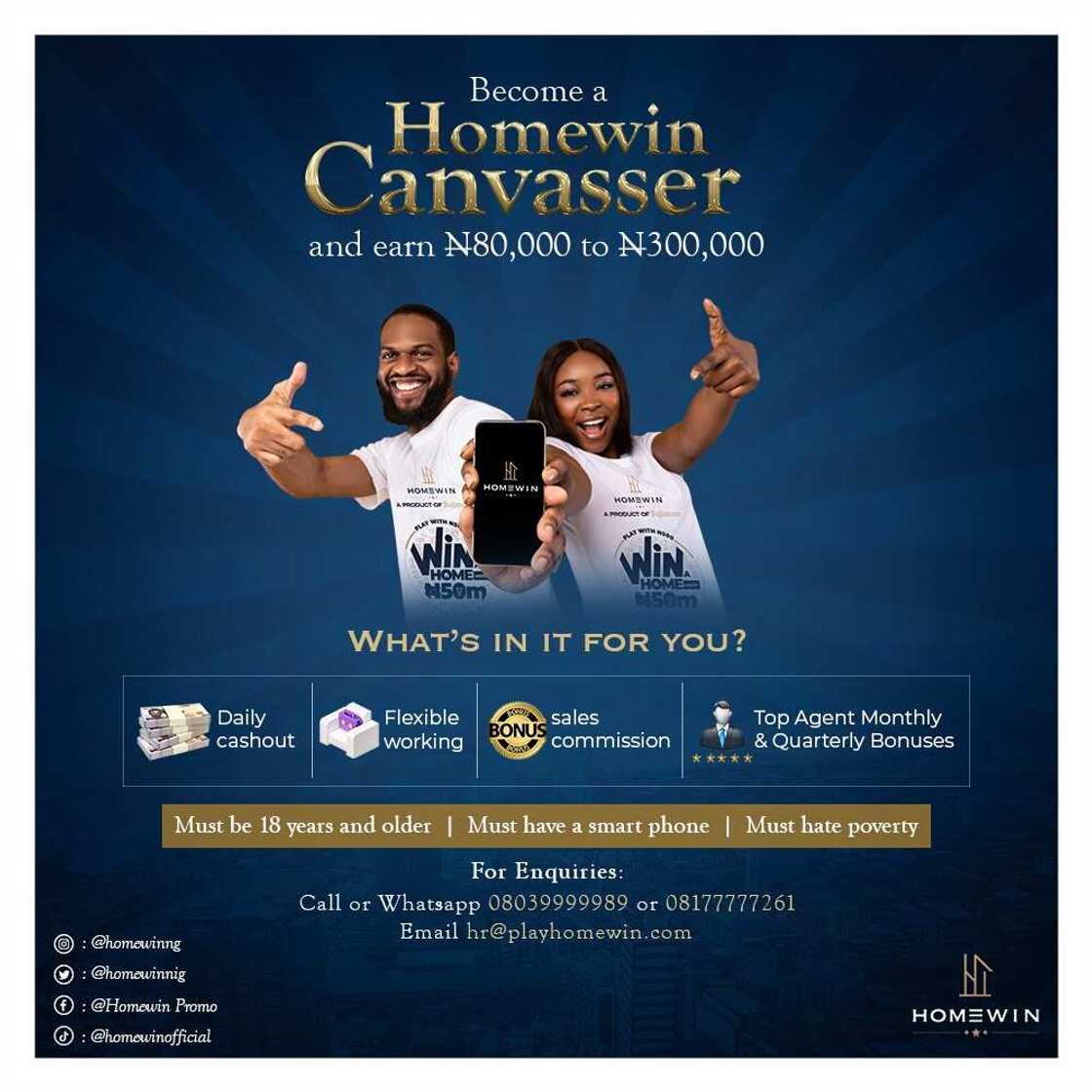 Earn Up to N300k Monthly as a Homewin Canvasser - Sujimoto’s Promo Project Earn Up to N300k Monthly as a Homewin Canvasser - Sujimoto’s Promo Project