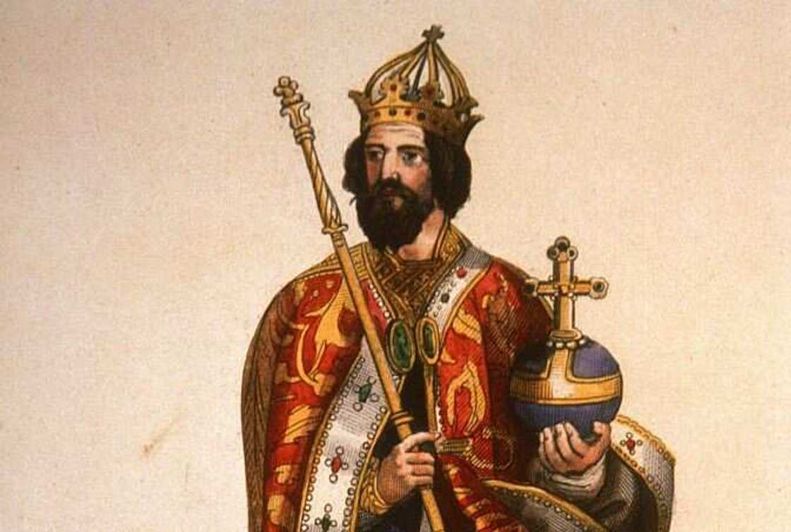 Portrait of the Emperor Charlemagne holding a rod and a cross Portrait of the Emperor Charlemagne holding a rod and a cross