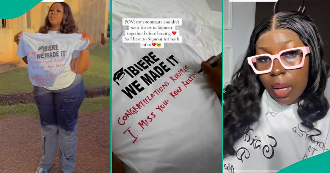 Lady buys sign-out shirt for her roommate who died before their graduation, shares touching video Lady buys sign-out shirt for her roommate who died before their graduation, shares touching video
