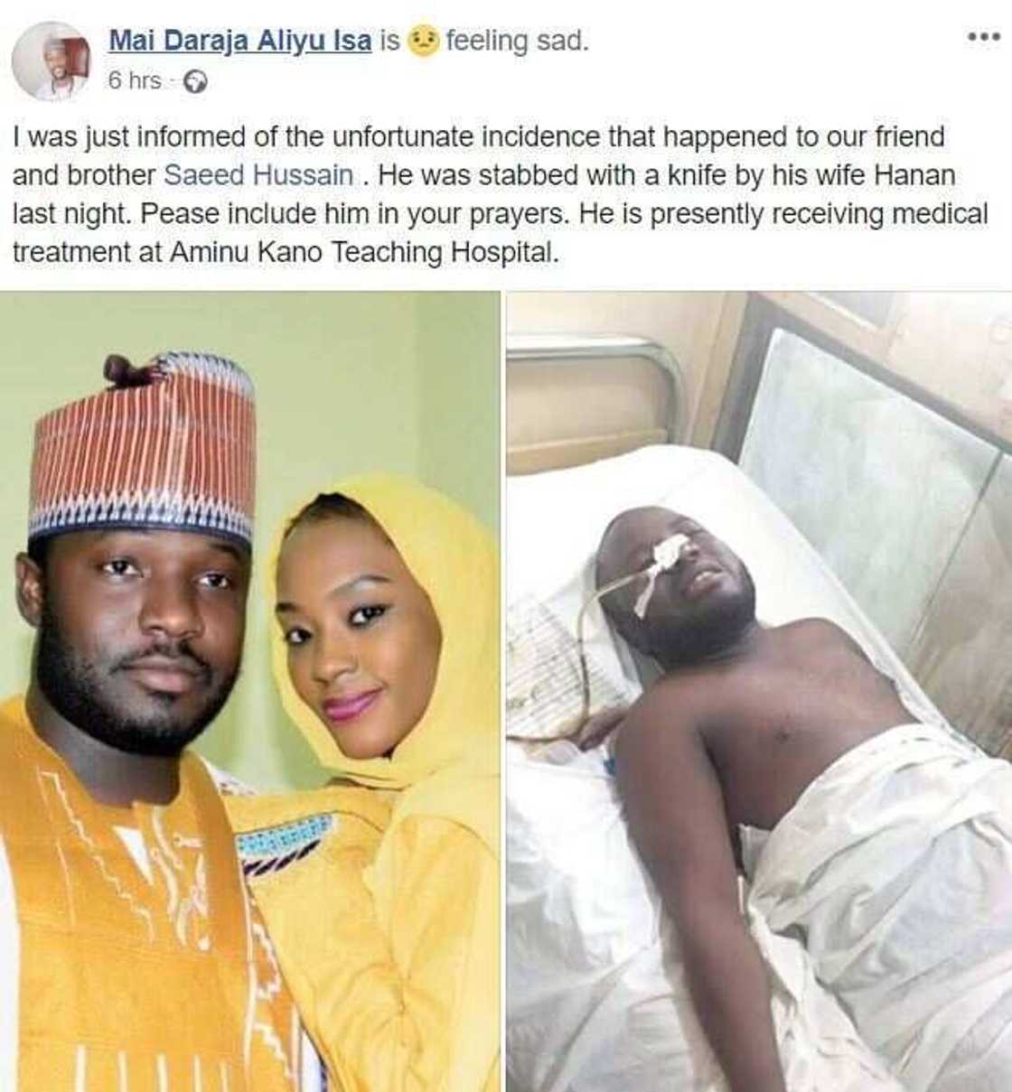 Amarya ta caka wa mijinta wuka watanni 7 bayan daurin aure a Kano Amarya ta caka wa mijinta wuka watanni 7 bayan daurin aure a Kano