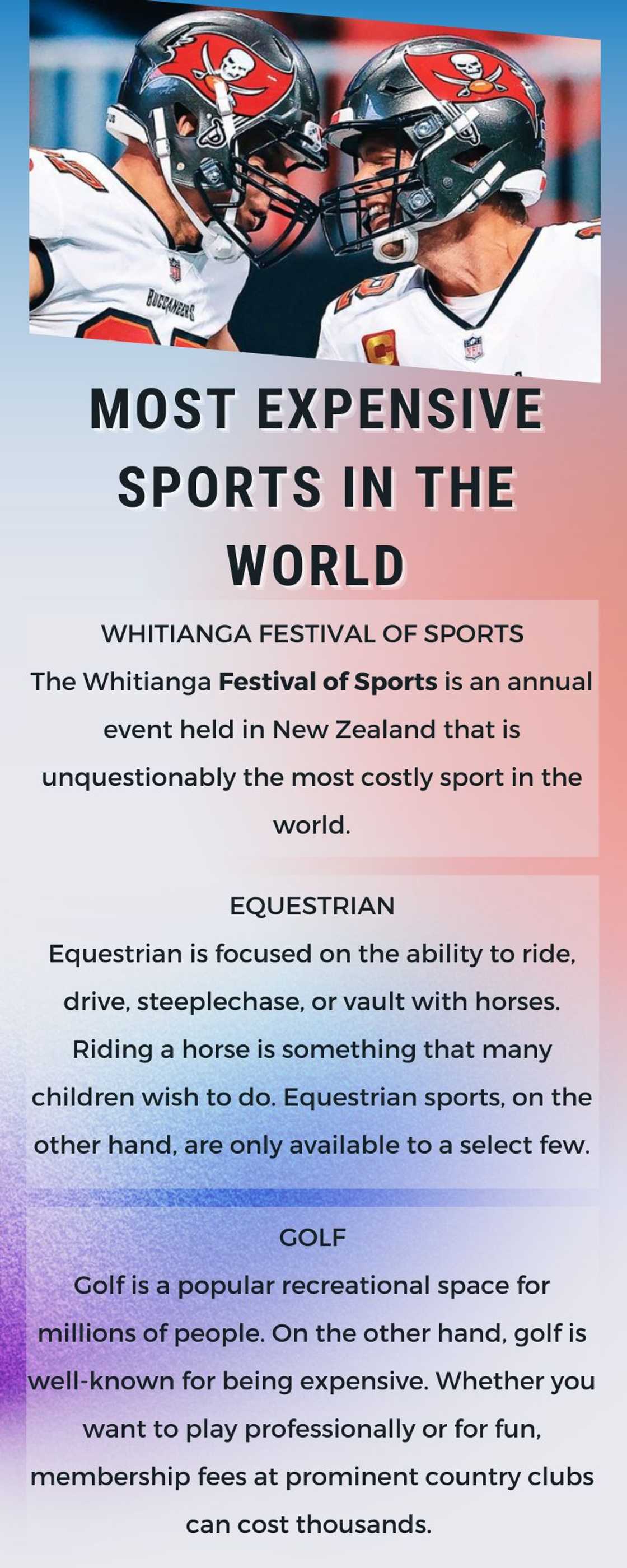 Most expensive sports in the world Most expensive sports in the world