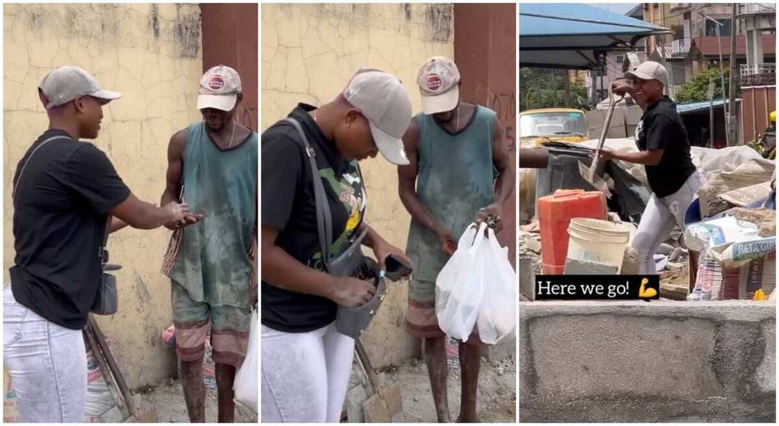 Joy Ondeku helps stranger working at a construction site.