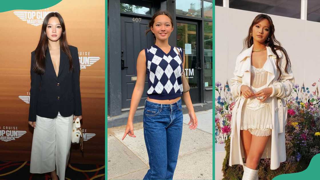 Lily Chee dressed in fashionable outfits