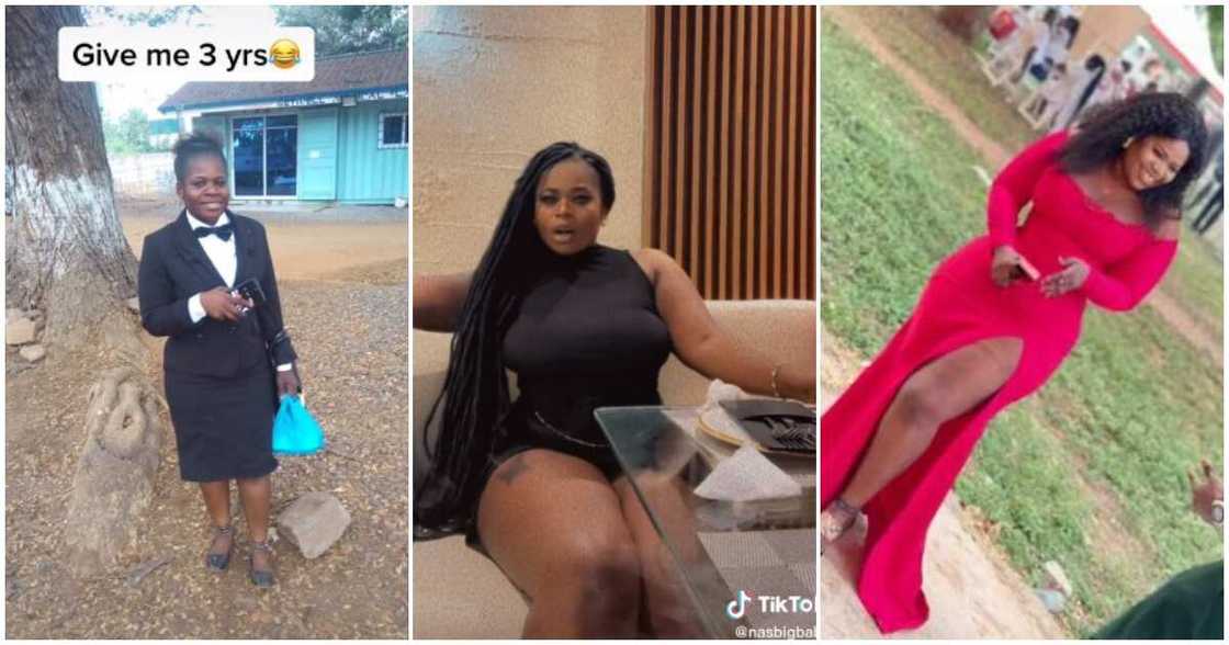 Nasara, church girl, slay queen, lady's transformation photo after 3 years