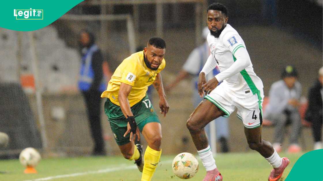 Sipho Mbule, Wilfred Ndidi, Nigeria, South Africa, Free State Stadium, Bloemfontein. Sipho Mbule, Wilfred Ndidi, Nigeria, South Africa, Free State Stadium, Bloemfontein.