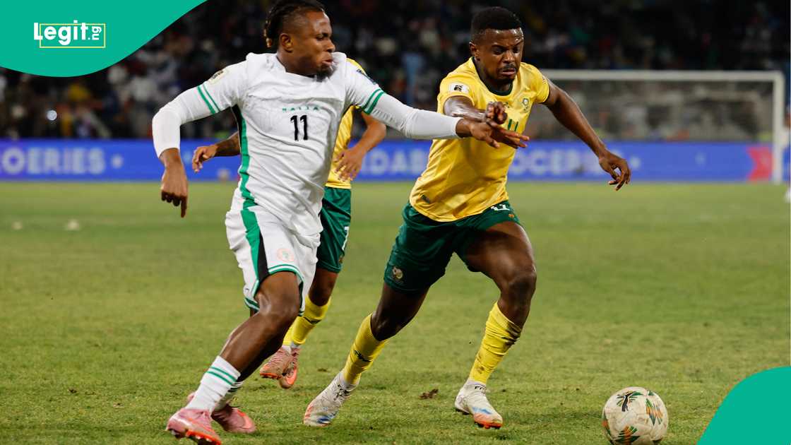 Samuel Chukwueze, Teboho Mokoena, South Africa, Nigeria, FIFA World Cup qualifier. Samuel Chukwueze, Teboho Mokoena, South Africa, Nigeria, FIFA World Cup qualifier.