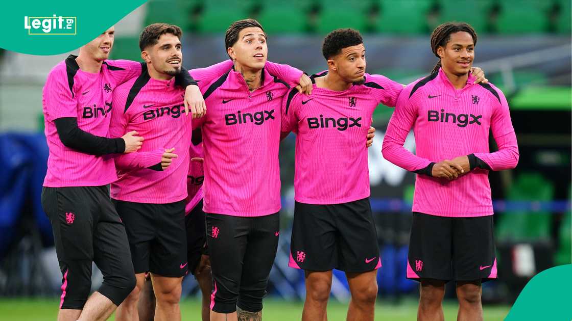 Cole Palmer, Pedro Neto, Enzo Fernandez, Jadon Sancho, Mathias Amougou, Chelsea, Stadion Wroclaw, Wroclaw, Poland, UEFA Europa Conference League final. Cole Palmer, Pedro Neto, Enzo Fernandez, Jadon Sancho, Mathias Amougou, Chelsea, Stadion Wroclaw, Wroclaw, Poland, UEFA Europa Conference League final.
