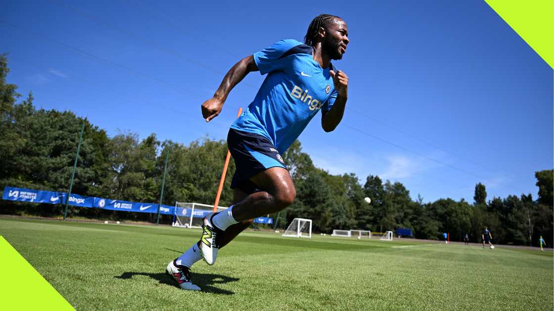 Raheem Sterling training at Chelsea's Cobham facilities.