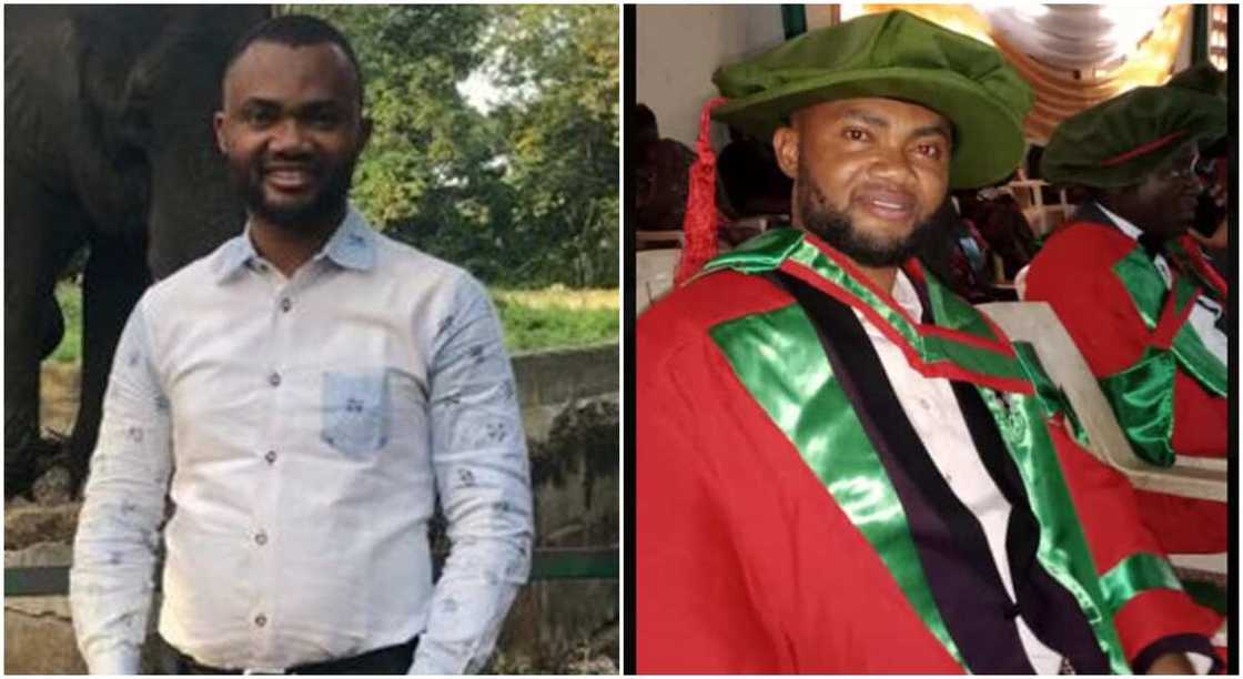 Photos of a Nigerian man who bagged PhD. Photos of a Nigerian man who bagged PhD.